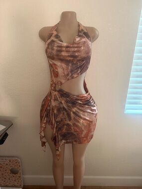 Windsor Rust Marble Halter Cutout Mini Dress
